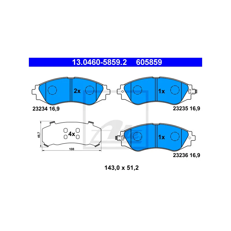 Jeu de 4 plaquettes de frein avant ATE 13.0460-5859.2