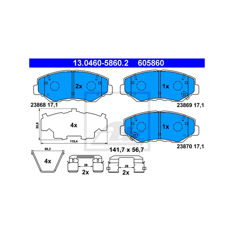Jeu de 4 plaquettes de frein avant ATE 13.0460-5860.2