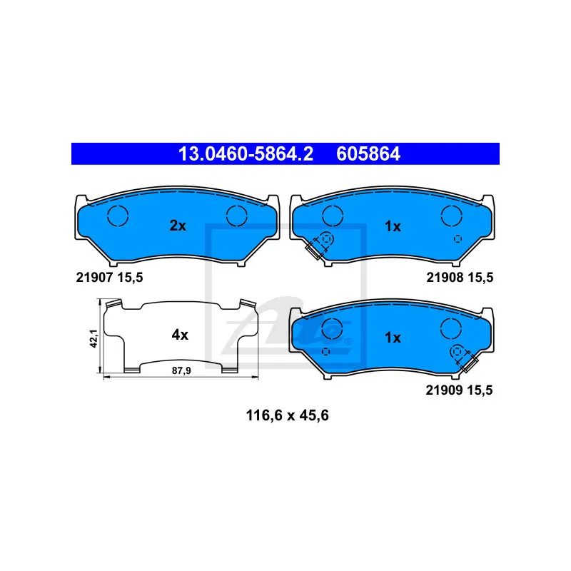 Jeu de 4 plaquettes de frein avant ATE 13.0460-5864.2