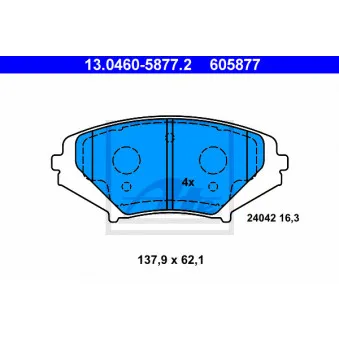 Jeu de 4 plaquettes de frein avant ATE 13.0460-5877.2