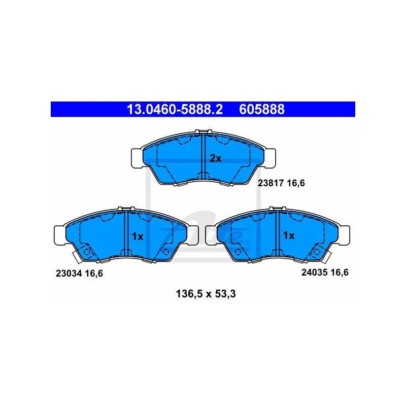 Jeu de 4 plaquettes de frein avant ATE 13.0460-5888.2