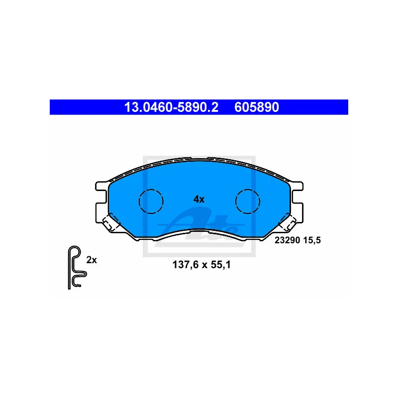 Jeu de 4 plaquettes de frein avant ATE 13.0460-5890.2