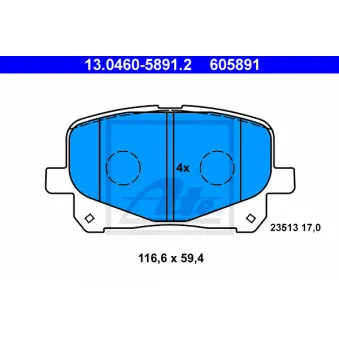 Jeu de 4 plaquettes de frein avant ATE 13.0460-5891.2