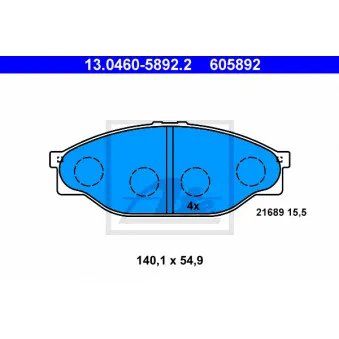 Jeu de 4 plaquettes de frein avant ATE 13.0460-5892.2