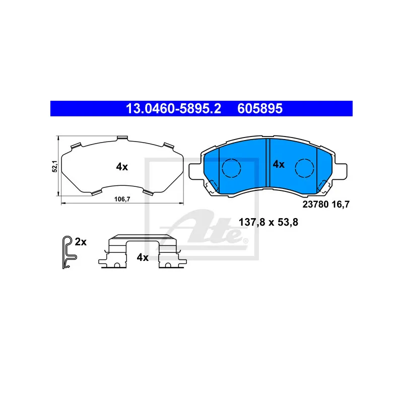 Jeu de 4 plaquettes de frein avant ATE 13.0460-5895.2