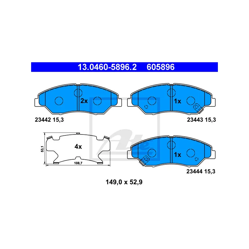Jeu de 4 plaquettes de frein avant ATE 13.0460-5896.2