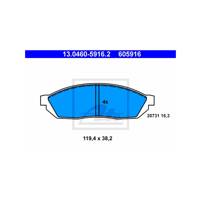 Jeu de 4 plaquettes de frein avant ATE 13.0460-5916.2