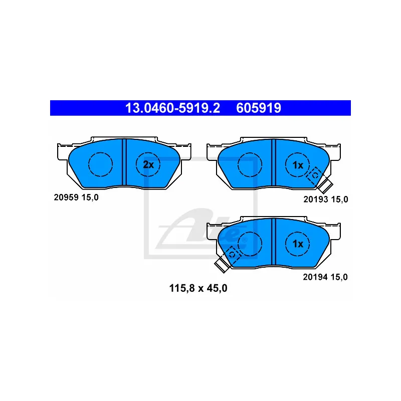 Jeu de 4 plaquettes de frein avant ATE 13.0460-5919.2