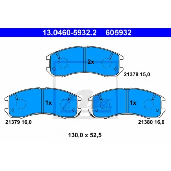 Jeu de 4 plaquettes de frein avant ATE 13.0460-5932.2