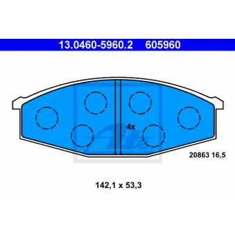 Jeu de 4 plaquettes de frein avant ATE 13.0460-5960.2