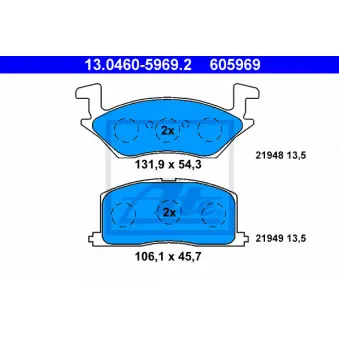 Jeu de 4 plaquettes de frein avant ATE 13.0460-5969.2