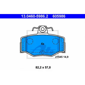 Jeu de 4 plaquettes de frein arrière ATE 13.0460-5986.2