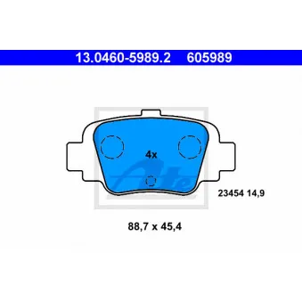 Jeu de 4 plaquettes de frein arrière ATE 13.0460-5989.2