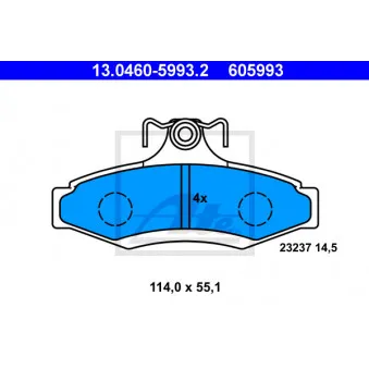 Jeu de 4 plaquettes de frein arrière ATE 13.0460-5993.2