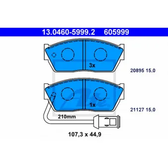 Jeu de 4 plaquettes de frein avant ATE 13.0460-5999.2