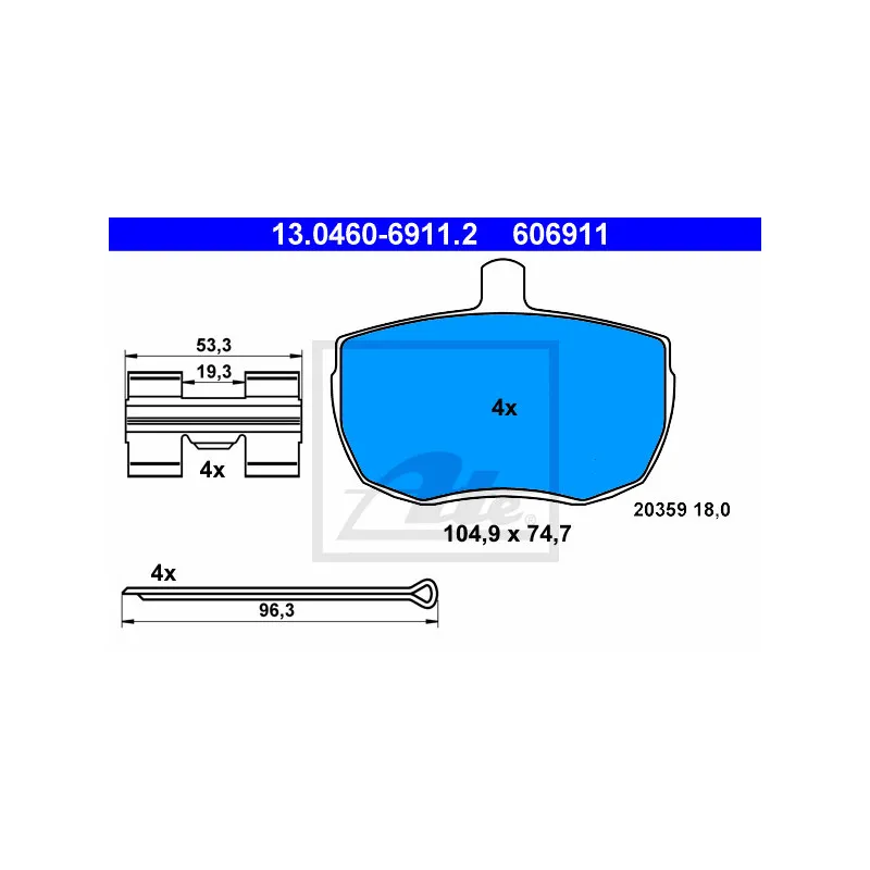 Jeu de 4 plaquettes de frein avant ATE 13.0460-6911.2