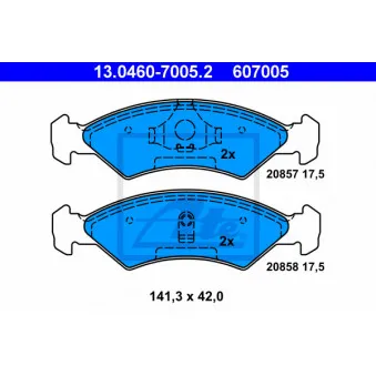 Jeu de 4 plaquettes de frein avant ATE 13.0460-7005.2