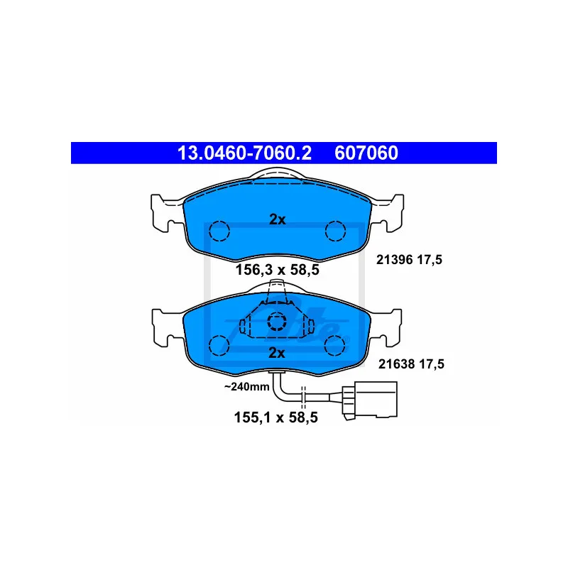 Jeu de 4 plaquettes de frein avant ATE 13.0460-7060.2