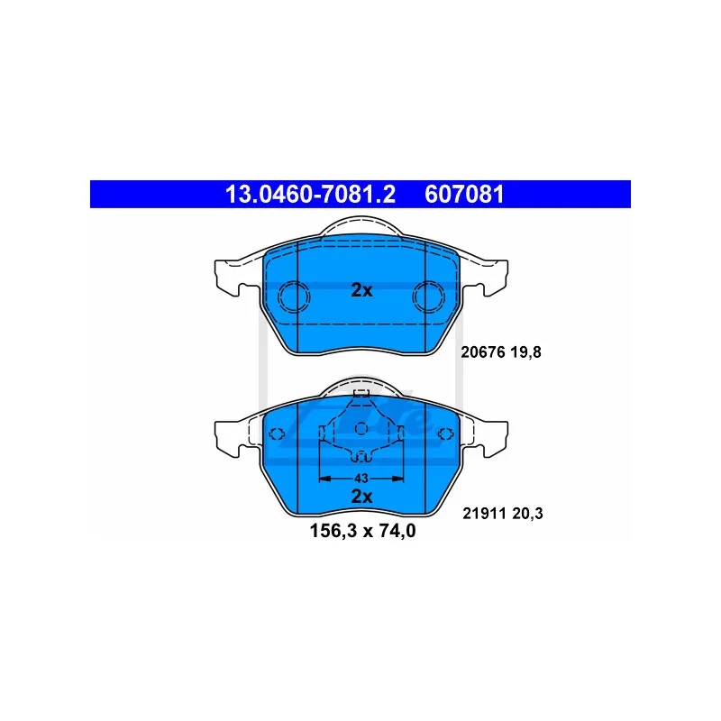 Jeu de 4 plaquettes de frein avant ATE 13.0460-7081.2