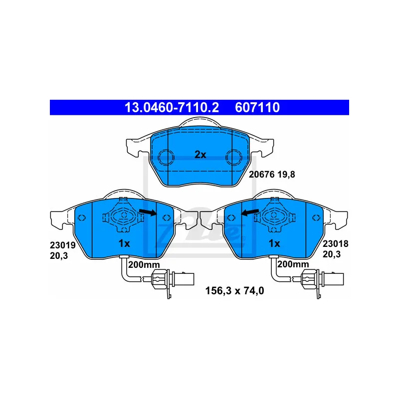 Jeu de 4 plaquettes de frein avant ATE 13.0460-7110.2