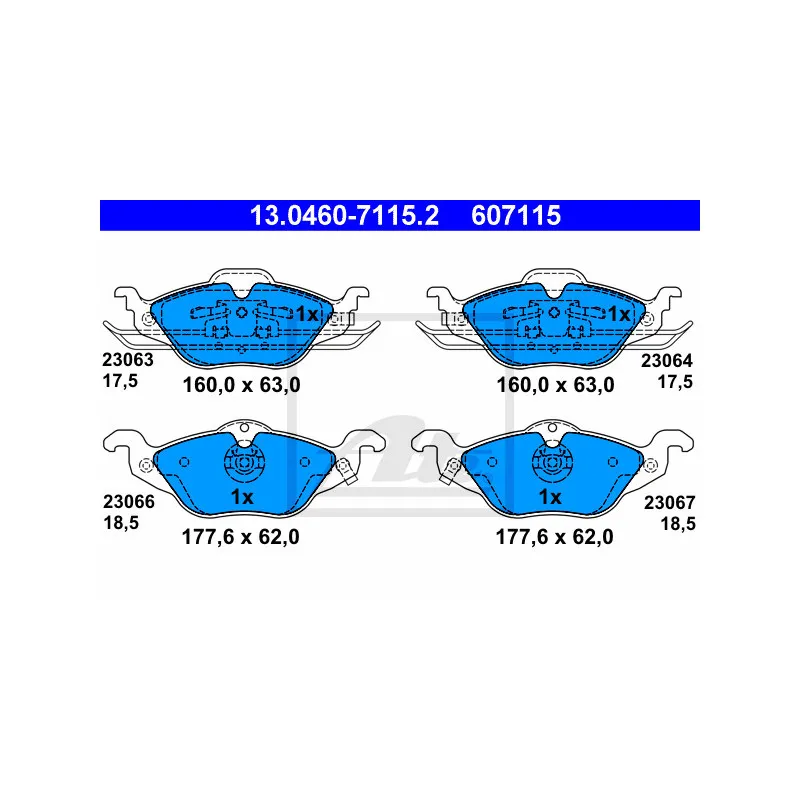 Jeu de 4 plaquettes de frein avant ATE 13.0460-7115.2