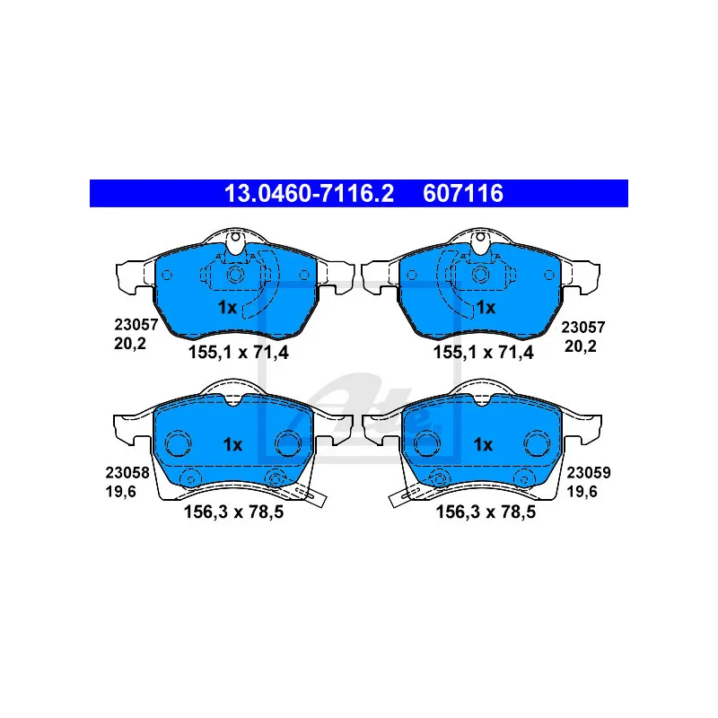 Jeu de 4 plaquettes de frein avant ATE 13.0460-7116.2
