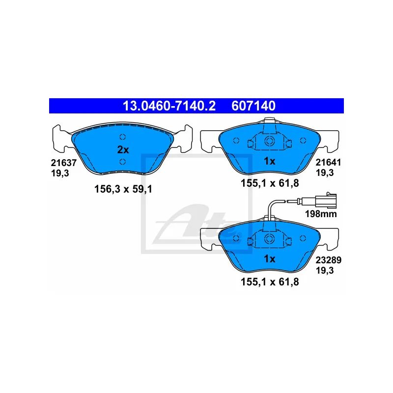 Jeu de 4 plaquettes de frein avant ATE 13.0460-7140.2