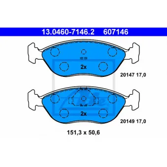 Jeu de 4 plaquettes de frein avant ATE 13.0460-7146.2