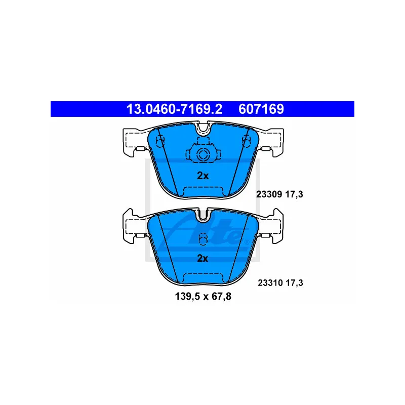 Jeu de 4 plaquettes de frein arrière ATE 13.0460-7169.2