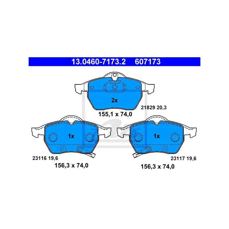 Jeu de 4 plaquettes de frein avant ATE 13.0460-7173.2