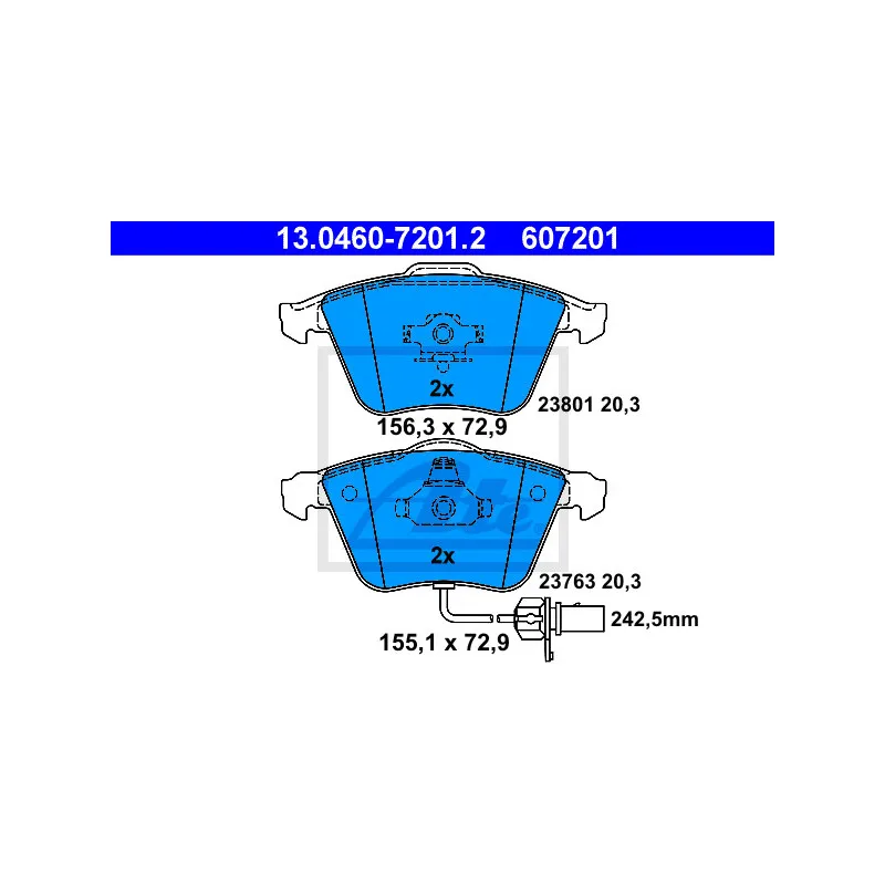 Jeu de 4 plaquettes de frein avant ATE 13.0460-7201.2