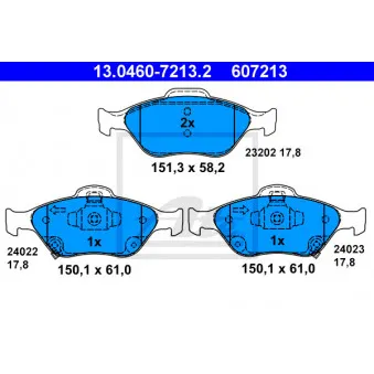 Jeu de 4 plaquettes de frein avant ATE 13.0460-7213.2