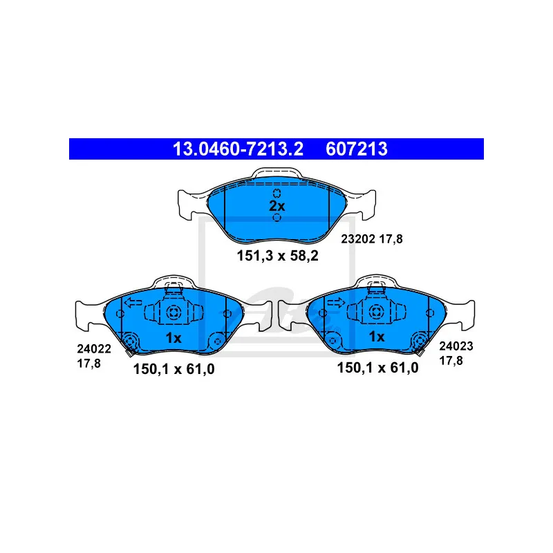 Jeu de 4 plaquettes de frein avant ATE 13.0460-7213.2