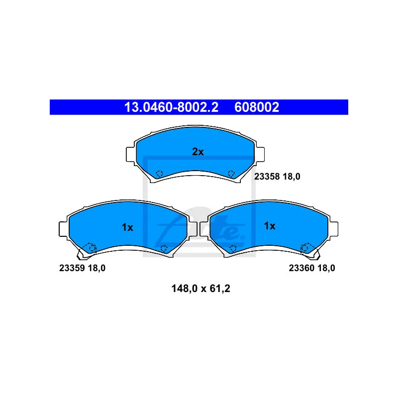 Jeu de 4 plaquettes de frein avant ATE 13.0460-8002.2