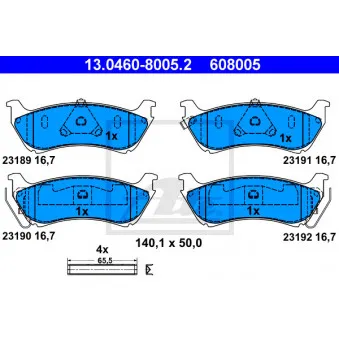 Jeu de 4 plaquettes de frein arrière ATE 13.0460-8005.2