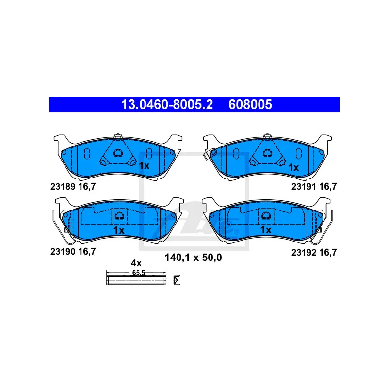 Jeu de 4 plaquettes de frein arrière ATE 13.0460-8005.2