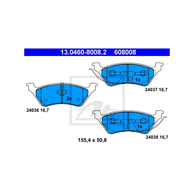 Jeu de 4 plaquettes de frein arrière ATE 13.0460-8008.2
