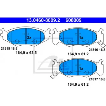 Jeu de 4 plaquettes de frein avant ATE 13.0460-8009.2