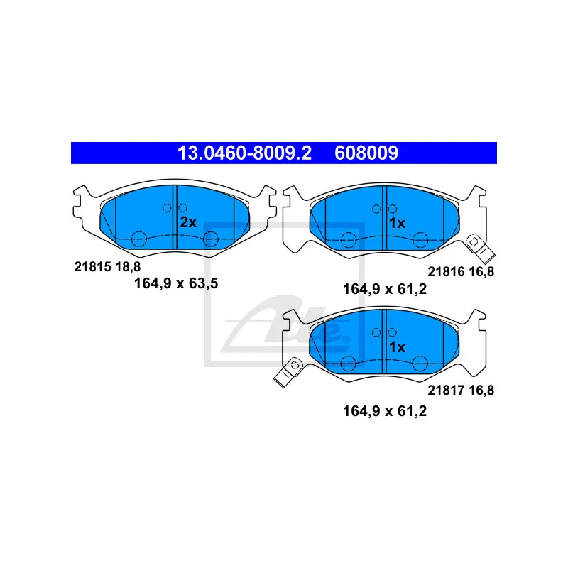 Jeu de 4 plaquettes de frein avant ATE 13.0460-8009.2