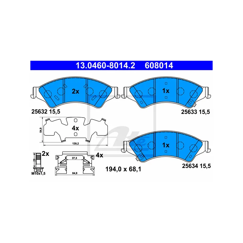 Jeu de 4 plaquettes de frein avant ATE 13.0460-8014.2