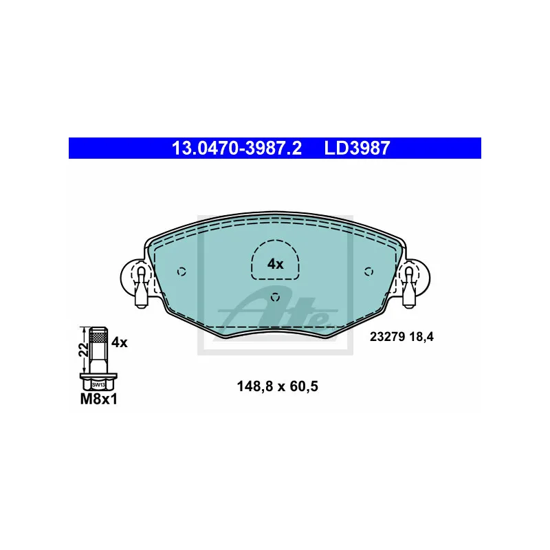 Jeu de 4 plaquettes de frein avant ATE 13.0470-3987.2