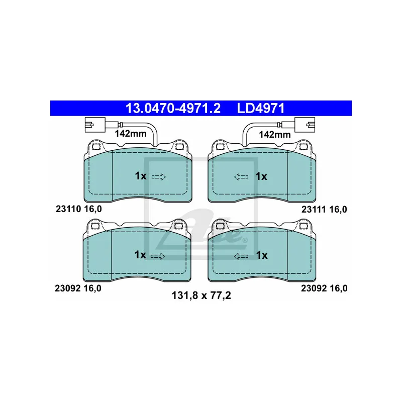 Jeu de 4 plaquettes de frein avant ATE 13.0470-4971.2
