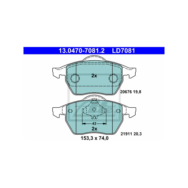 Jeu de 4 plaquettes de frein avant ATE 13.0470-7081.2