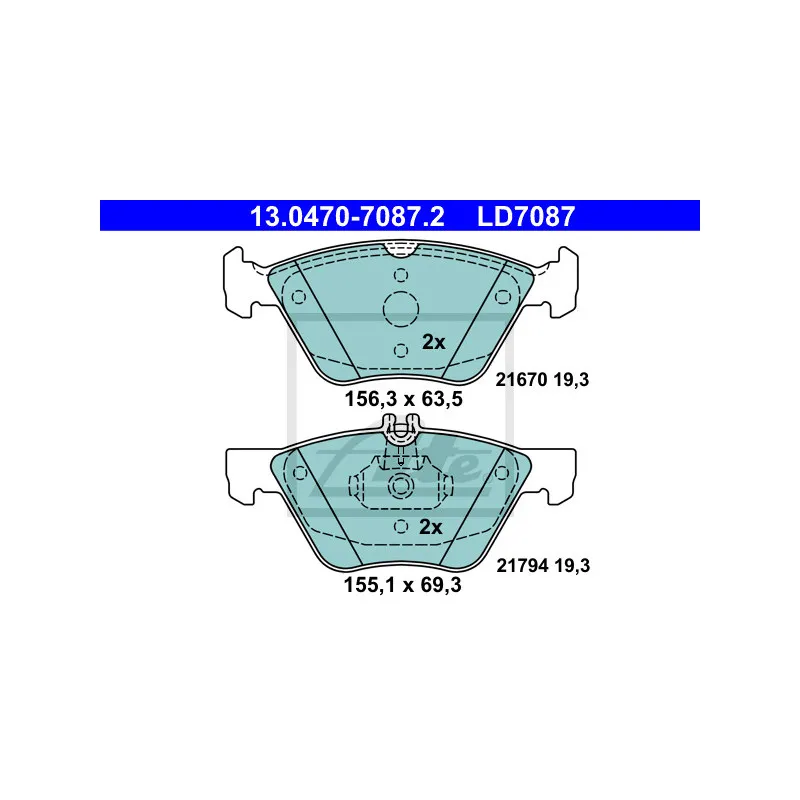 Jeu de 4 plaquettes de frein avant ATE 13.0470-7087.2