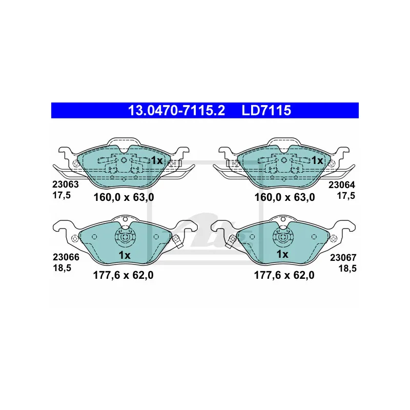 Jeu de 4 plaquettes de frein avant ATE 13.0470-7115.2