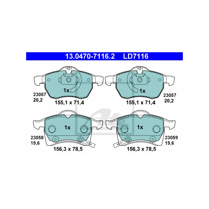 Jeu de 4 plaquettes de frein avant ATE 13.0470-7116.2