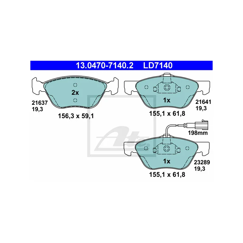 Jeu de 4 plaquettes de frein avant ATE 13.0470-7140.2