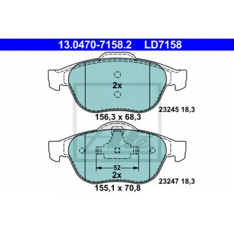 Jeu de 4 plaquettes de frein avant ATE 13.0470-7158.2
