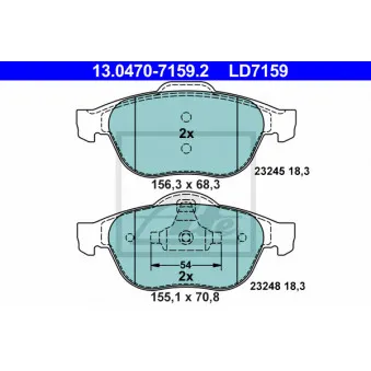 Jeu de 4 plaquettes de frein avant ATE 13.0470-7159.2