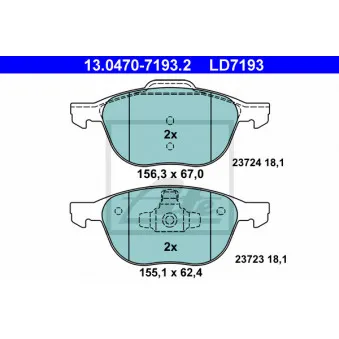 Jeu de 4 plaquettes de frein avant ATE 13.0470-7193.2
